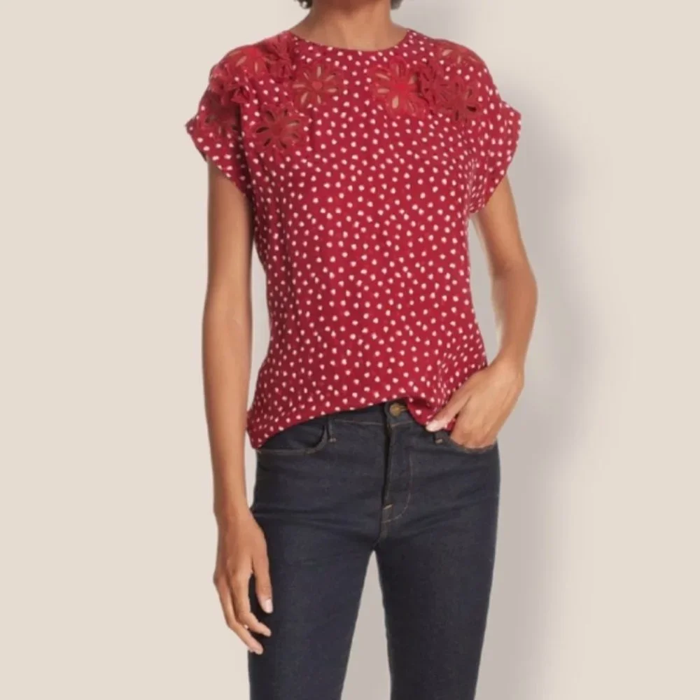 Rebecca Taylor Red Floral Eyelet Top - Picture 2 of 9